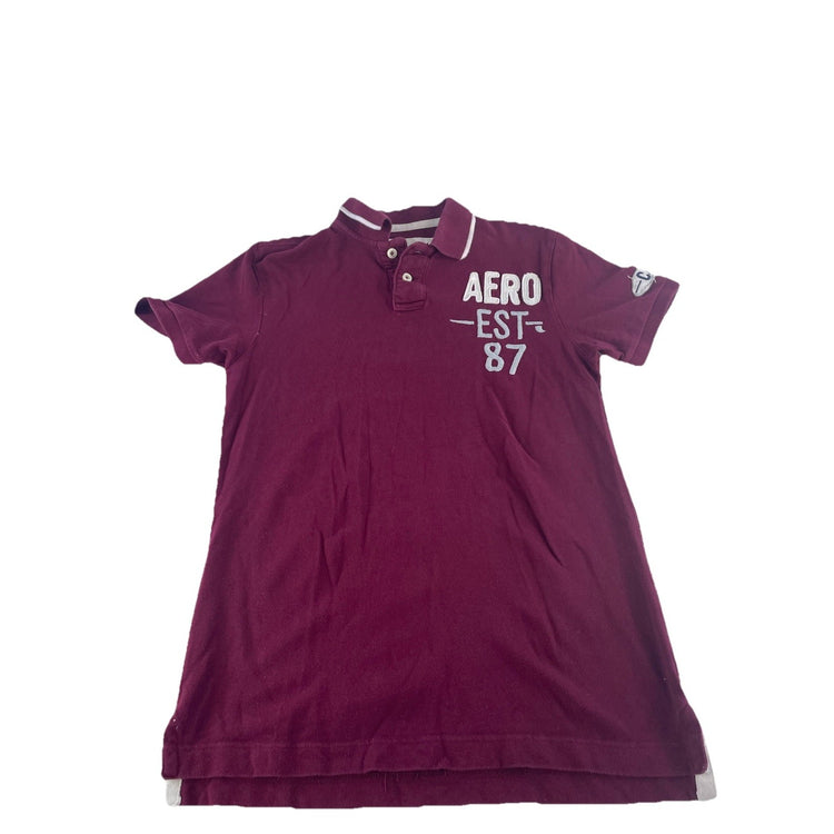 Mens Aeropostale Maroon Short Sleeve Graphic Polo Shirt Size M