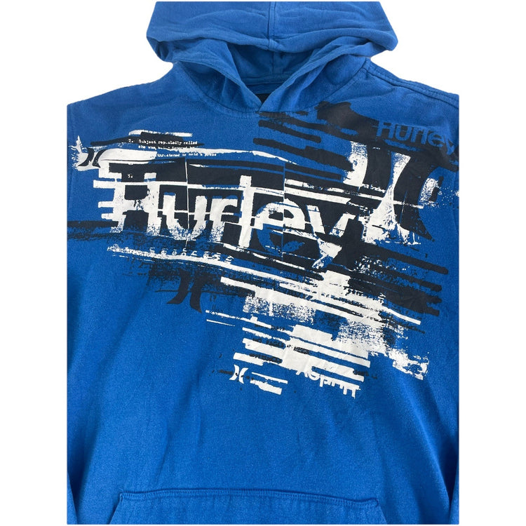 Mens Vintage Hurley Blue Graphic Pullover Hoodie Size L