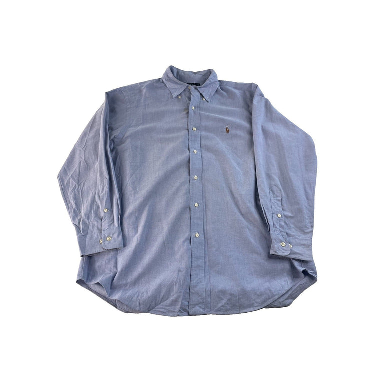 Men Vintage Ralph Lauren Classic Fit Button Down Shirt Blue Size 16 1/2