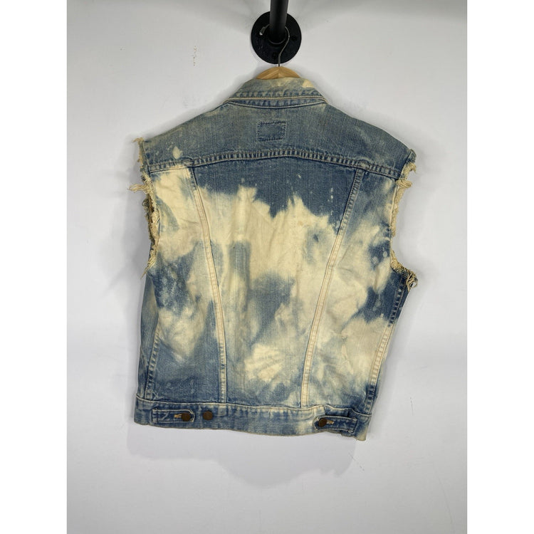 Men’s Wrangler Bleached Denim Vest Blue Slim Sleeveless Distressed Jacket Sz 40