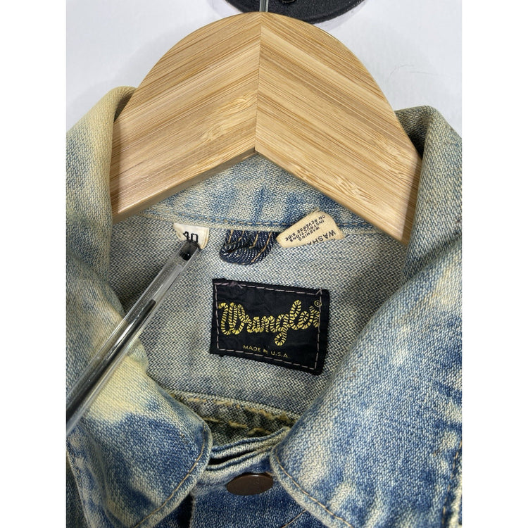 Men’s Wrangler Bleached Denim Vest Blue Slim Sleeveless Distressed Jacket Sz 40