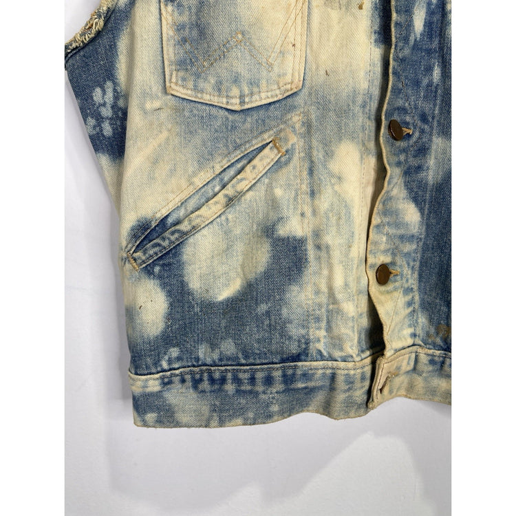 Men’s Wrangler Bleached Denim Vest Blue Slim Sleeveless Distressed Jacket Sz 40