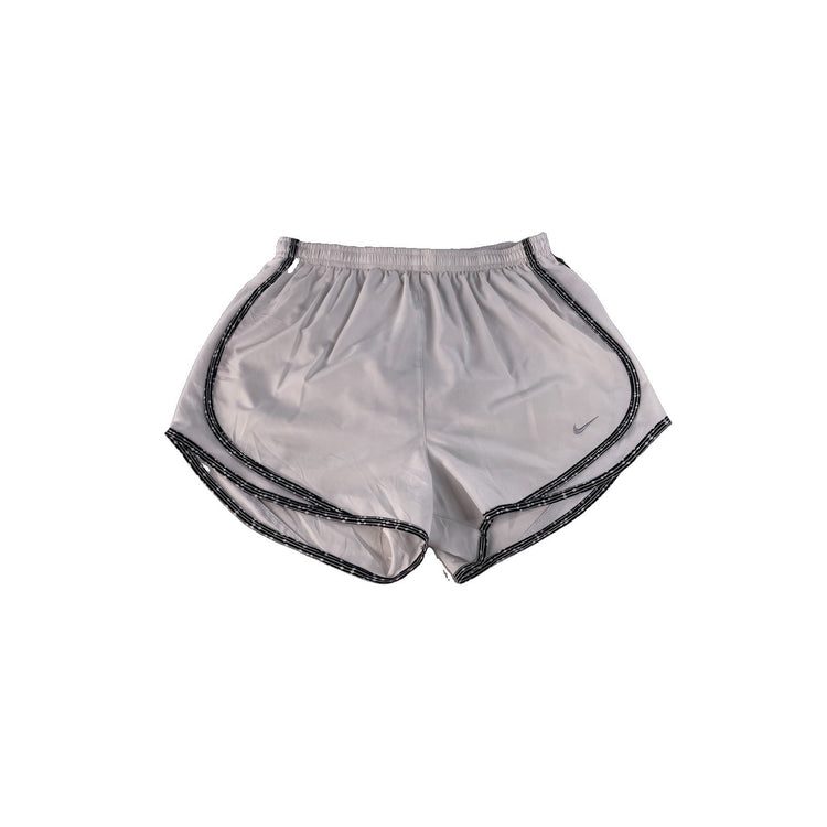 Women's Nike Dri-FIT White Athletic Running Shorts with Patterned Trim, Size M