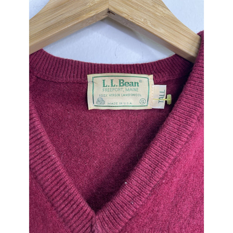 Men’s LL Bean Sweater Vest Tall Maroon Lambswool V Neck Sz Tall XL