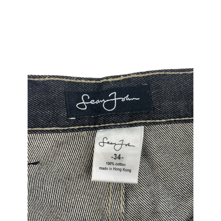Mens Vintage Sean John Dark Black Contrast Stitch Baggy Carpenter Jeans SIZE 34