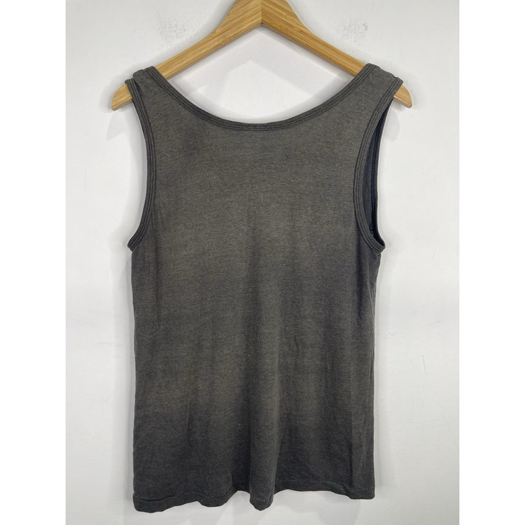 Mens Gray Vintage 80s Harley Davidson Motorcycle USA Whiskey Eagle Tank Top Sz M