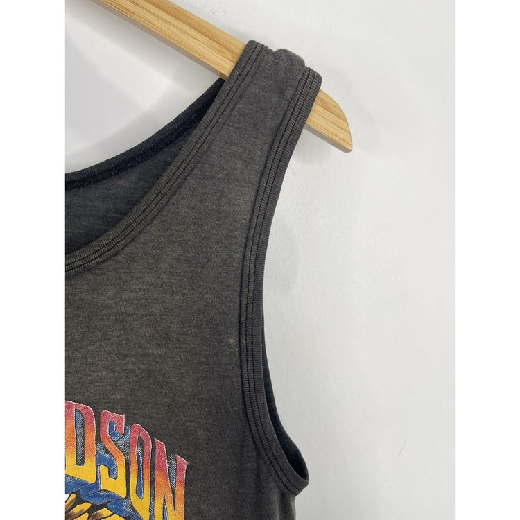 Mens Gray Vintage 80s Harley Davidson Motorcycle USA Whiskey Eagle Tank Top Sz M