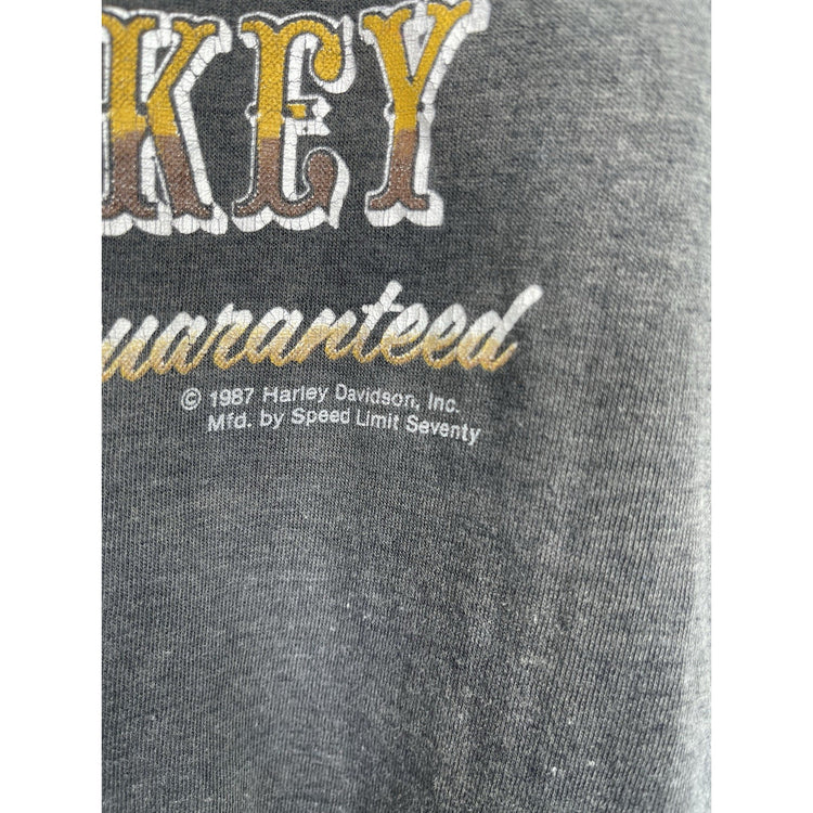 Mens Gray Vintage 80s Harley Davidson Motorcycle USA Whiskey Eagle Tank Top Sz M