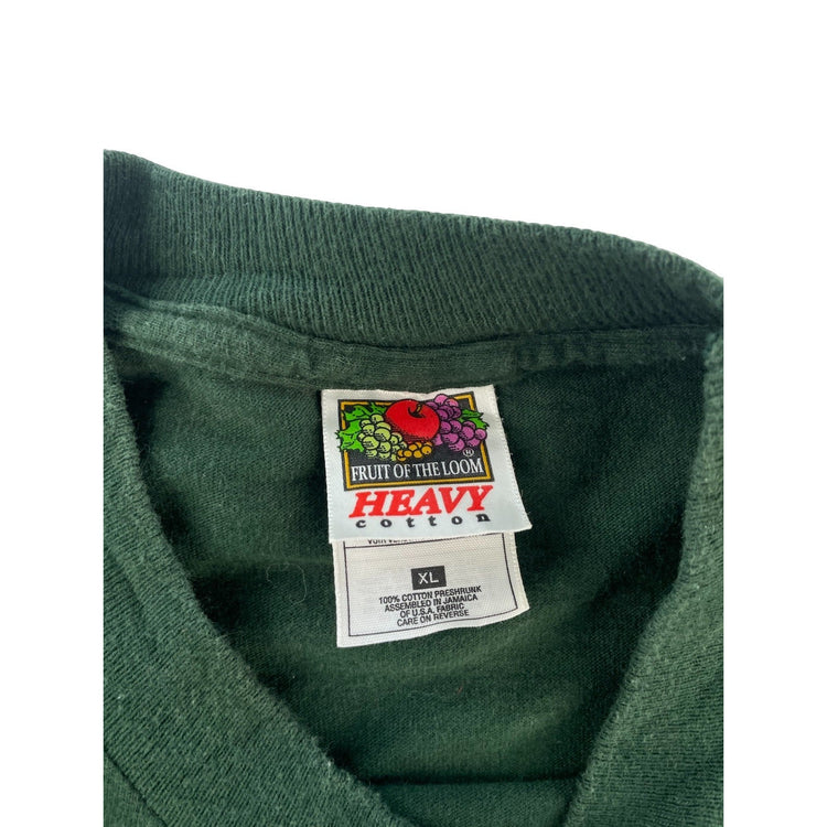 Mens Vintage Fruit of the Loom Green Y2K Priapus Graphic T-Shirt SIZE XL