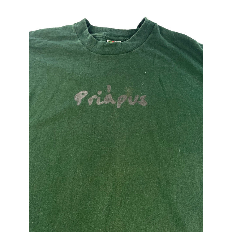 Mens Vintage Fruit of the Loom Green Y2K Priapus Graphic T-Shirt SIZE XL