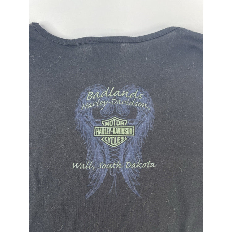 Womens Harley Davidson Basic Black V-Neck Graphic Tee Size L
