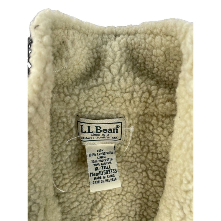 Mens L.L. Bean Gray 100% Lambswool Fleece Lined Nordic Fair Isle Sweater XL Tall