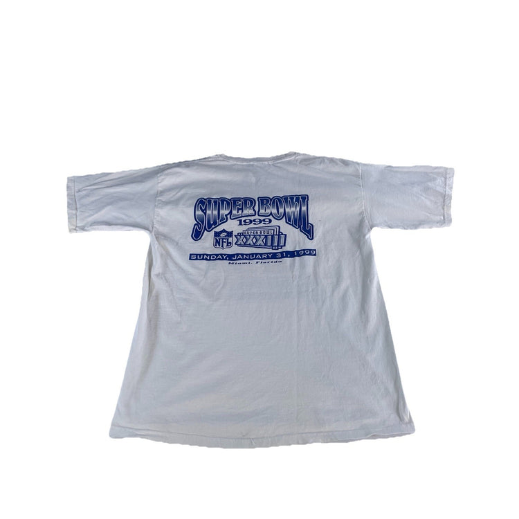 Mens Vintage Santee White 1999 Super Bowl XXXIII Graphic T-Shirt Size Xl
