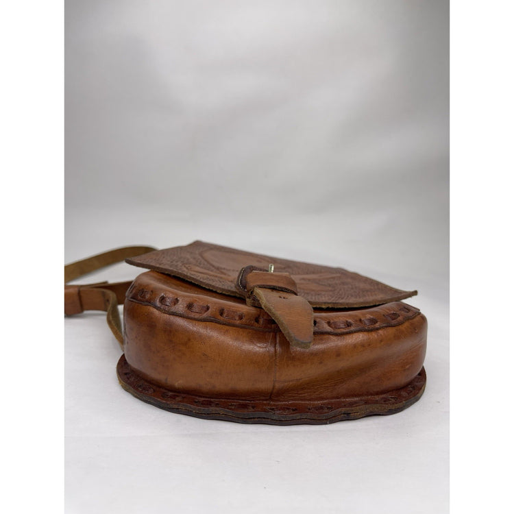 Handmade Bird Design Leather Brown Bag Tote Satchel Shoulder Handbag