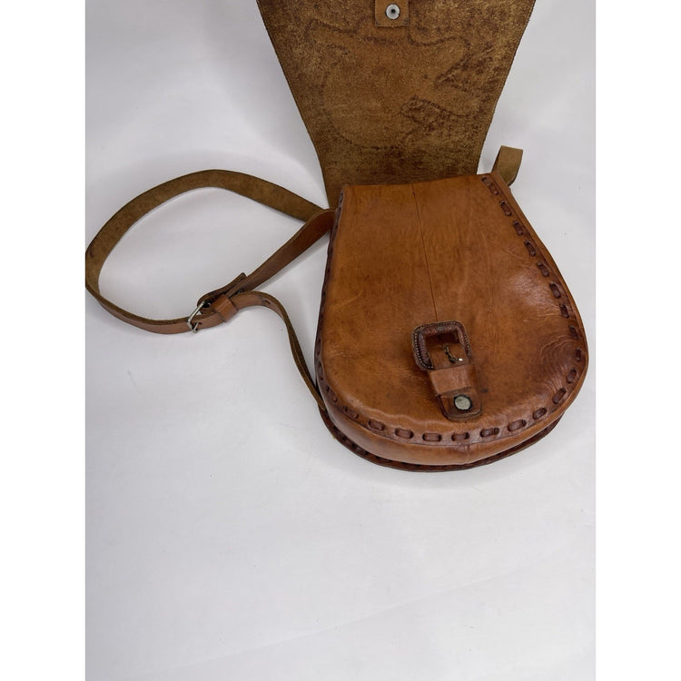 Handmade Bird Design Leather Brown Bag Tote Satchel Shoulder Handbag