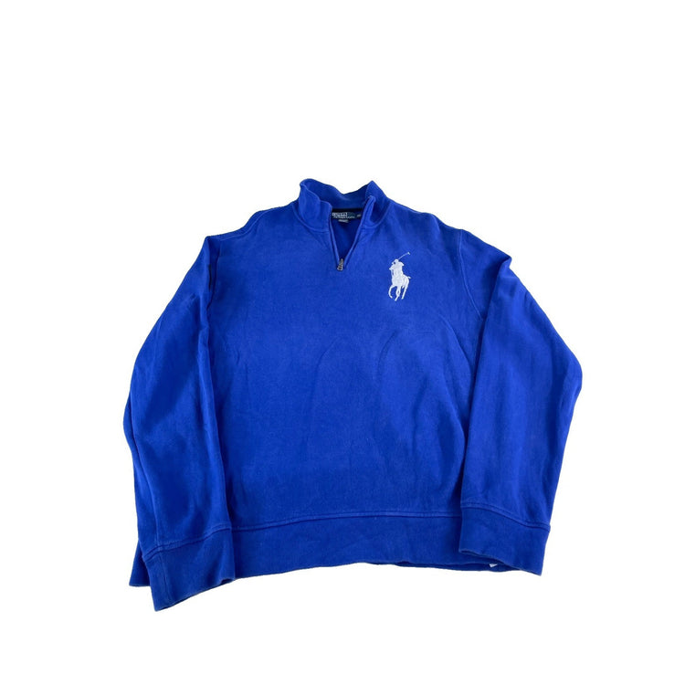 Mens Vintage Polo Blue 1/4 Zip Sweater Embroidered Logo Size XL