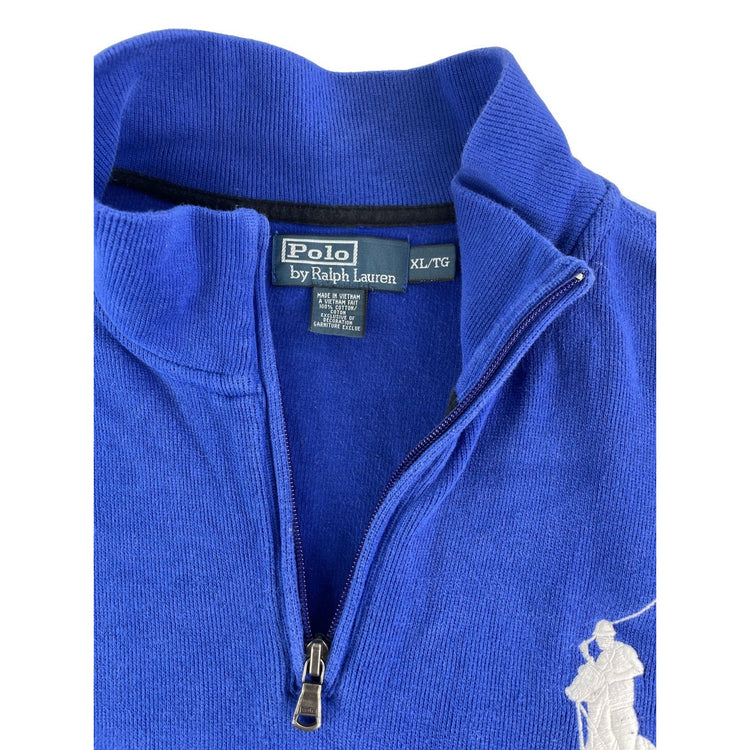 Mens Vintage Polo Blue 1/4 Zip Sweater Embroidered Logo Size XL