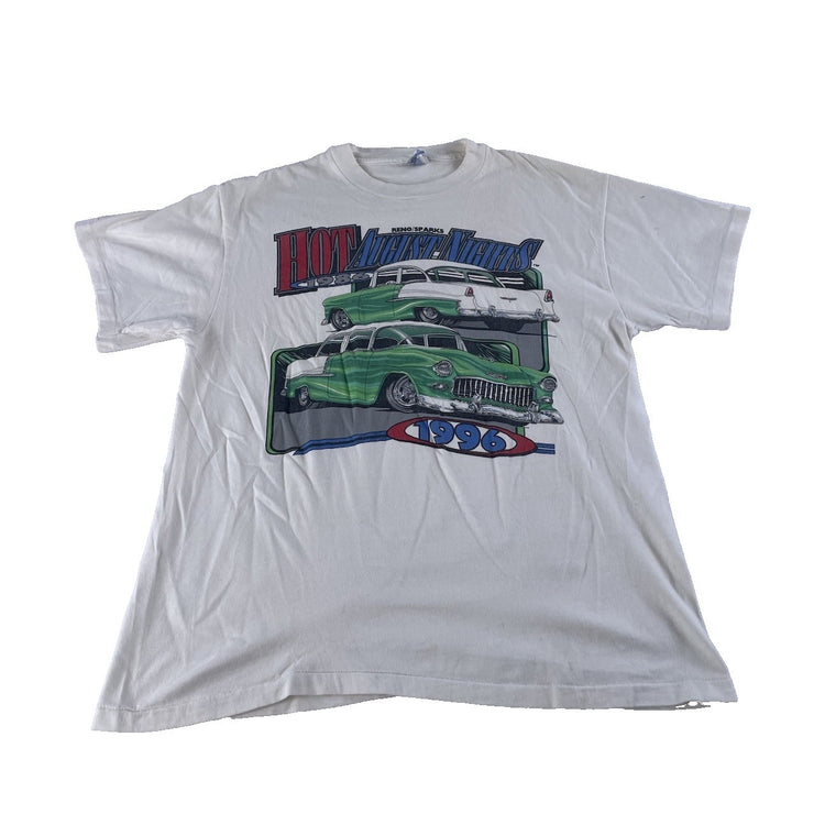 Mens Vintage 1996 White Hot August Nights Racing Graphic T Shirt Size Large