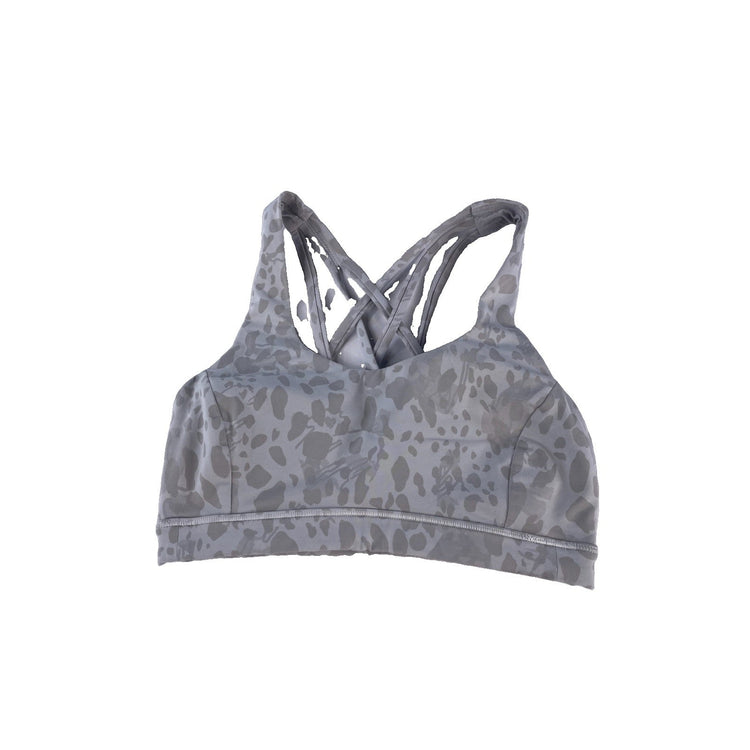 Womens Lululemon Gray White Leopard Animal Sports Bra Size 2