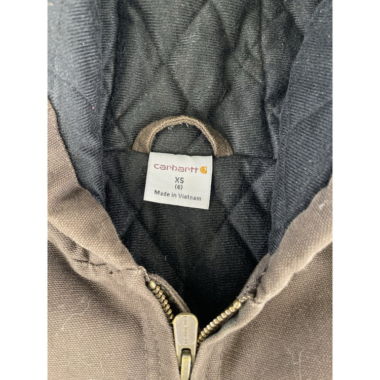 Kids Carhartt Brown Quilted Flannel Lined Active Zip Up Jacket Size XS