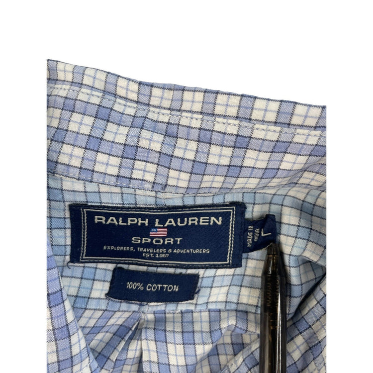 Men's Ralph Lauren Sport Blue White Plaid Button Down Shirt Size L