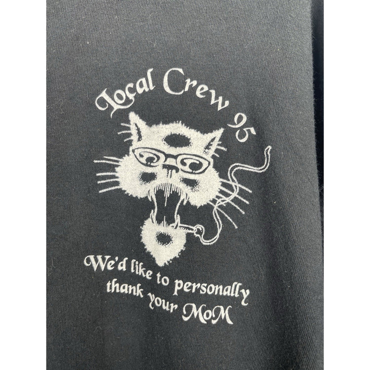 VTG Back Stage Local Crew 1995 Black Cat Logo T Shirt One Size Fits All