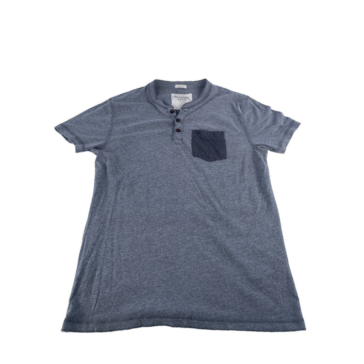Mens Abercrombie & Fitch Gray Muscle Fit Henley Shirt with Pocket Size Medium