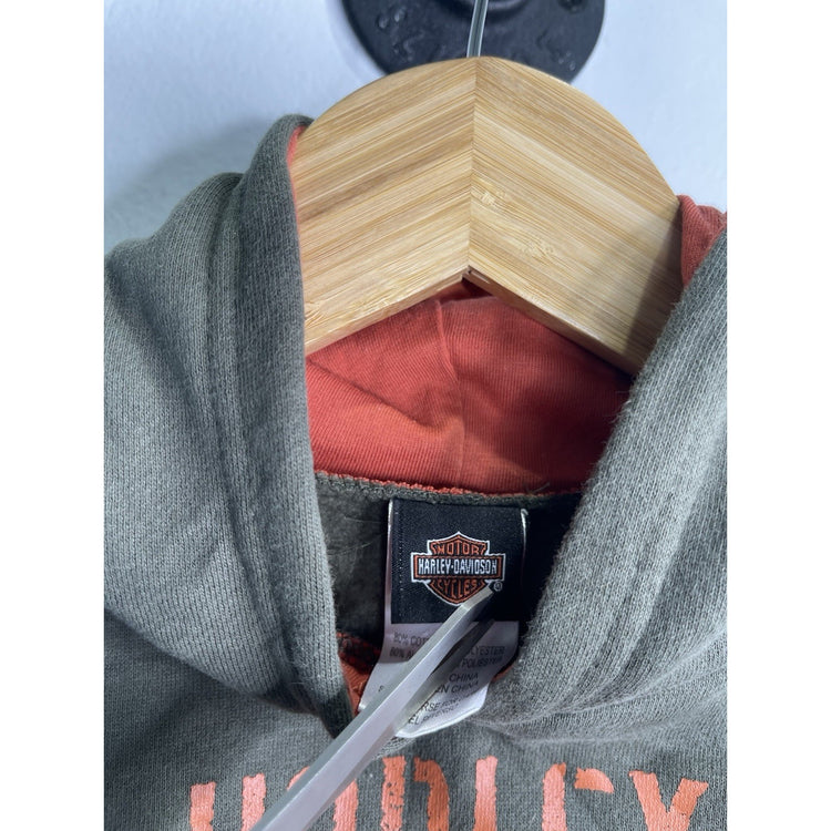 Harley Davidson Pullover Hoodie Youth Size 4T Green Orange Lining