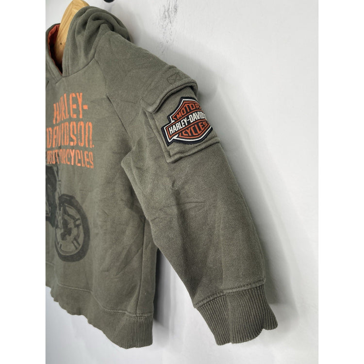Harley Davidson Pullover Hoodie Youth Size 4T Green Orange Lining
