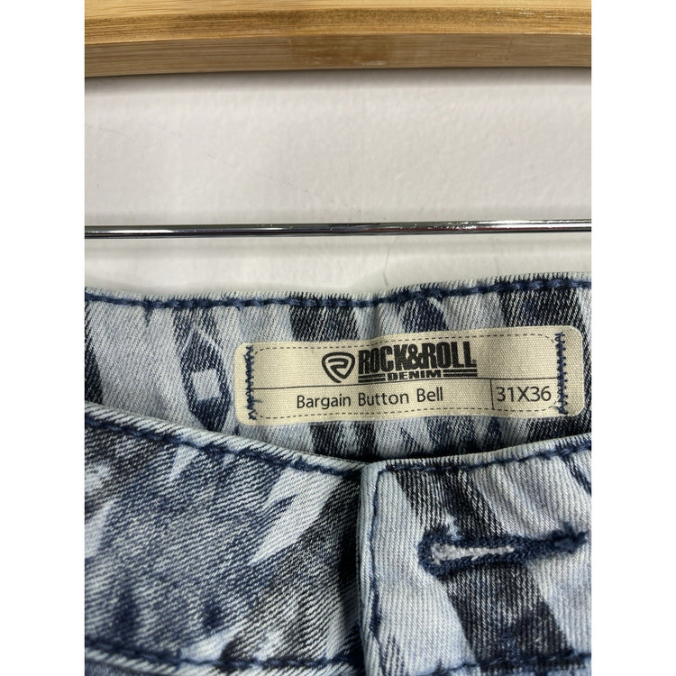 Rock & Roll Denim Bargain Button Bell Bottom Jeans 31x36 Aztec Print Flare Y2K