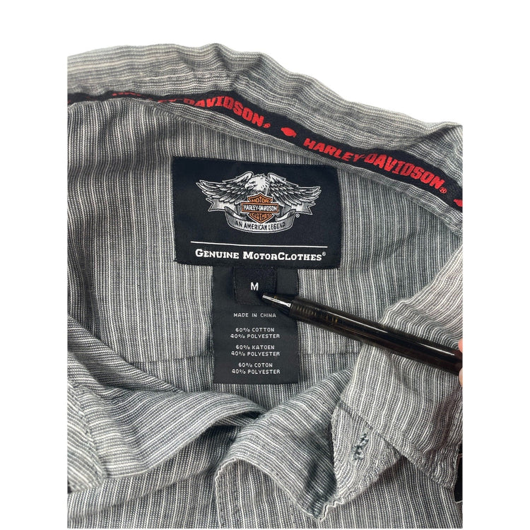 Mens Harley Davidson Gray&White Striped ButtonUp SS Shirt Size M