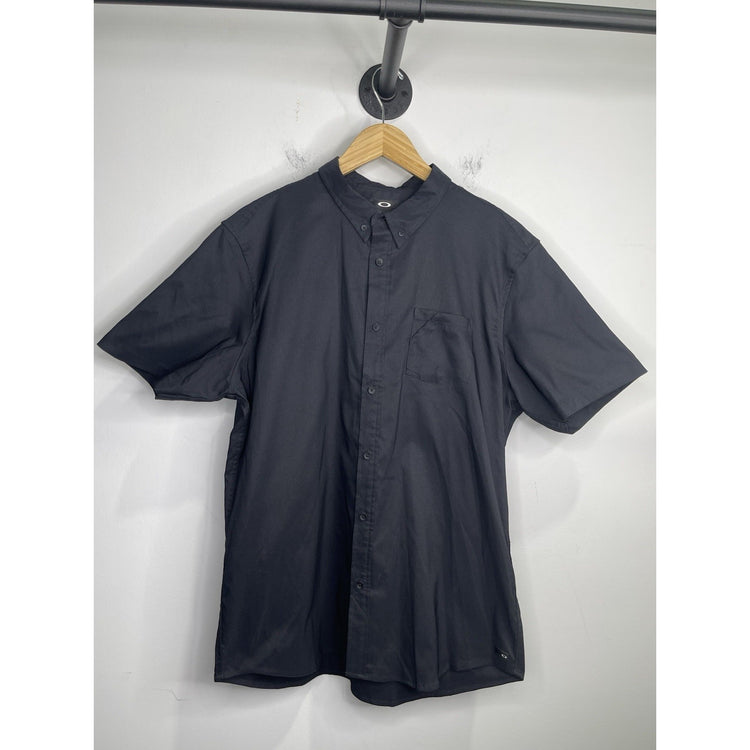 Men’s Workwear Navy Blue Slim Fit Oakley Button Up Short Sleeve Shirt Sz XL