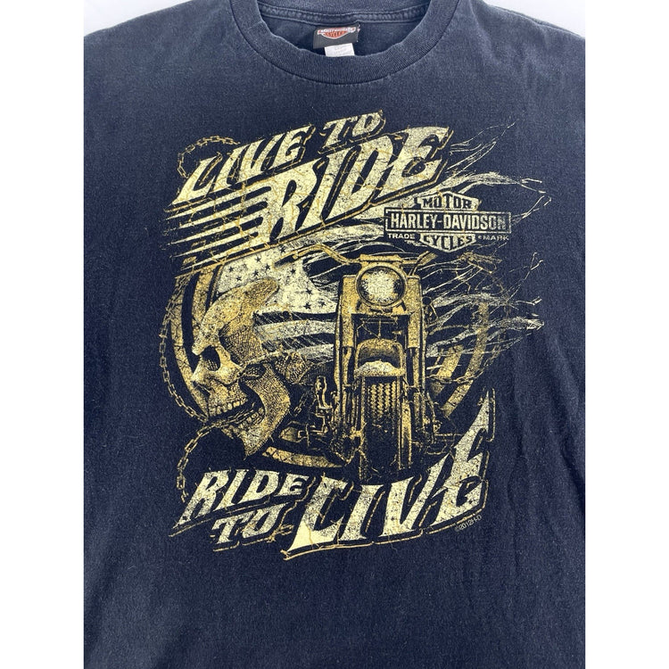 Mens Harley Davidson ‘Live To Ride’ Black Graphic T Shirt Size Medium