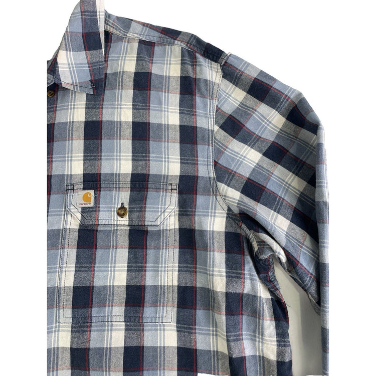 Mens Carhartt Relaxed Fit Blue & White Plaid Long Sleeve Button Down Size 2XL