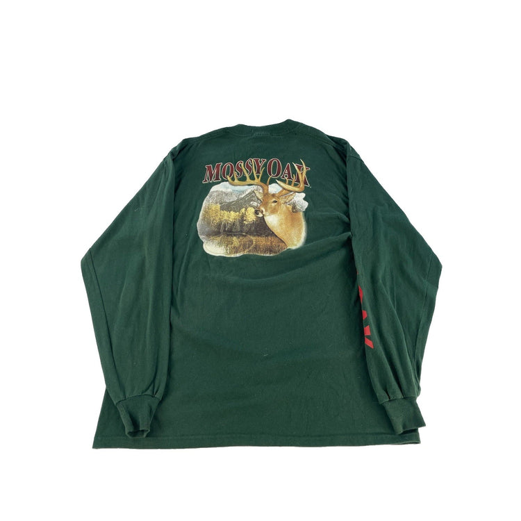 Mens Jerzees Mossy Oak Outdoors Deer Graphic Long Sleeve T-Shirt Green Size L