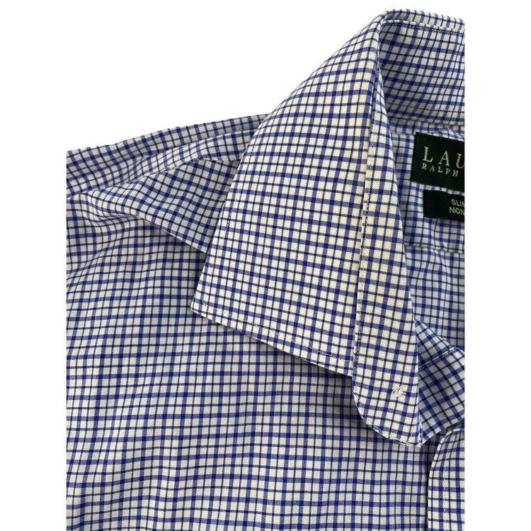 Mens Lauren Ralph Lauren Blue & White Slim Fit Button Up Shirt Size 16