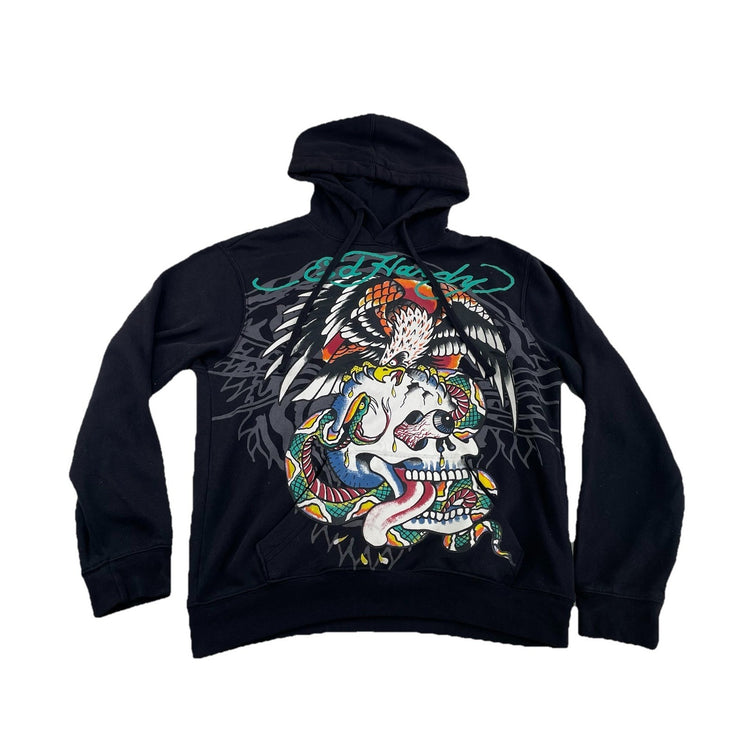 Unisex Ed Hardy Graphic Black Hoodie Size S