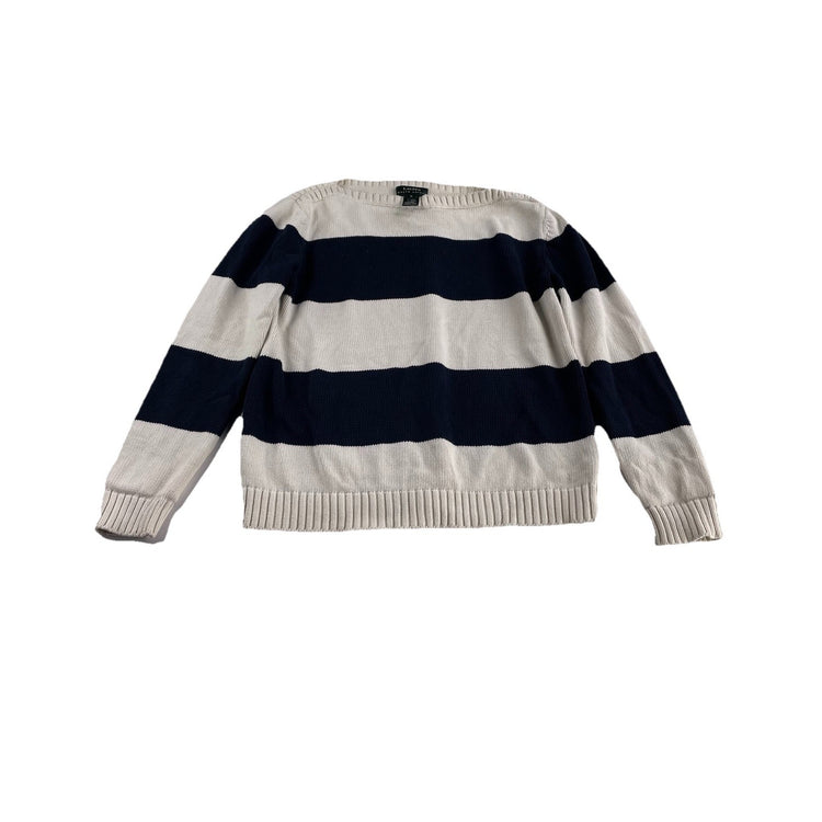 Womens Lauren Ralph Lauren Size Medium White & Navy Blue Knitted Sweater