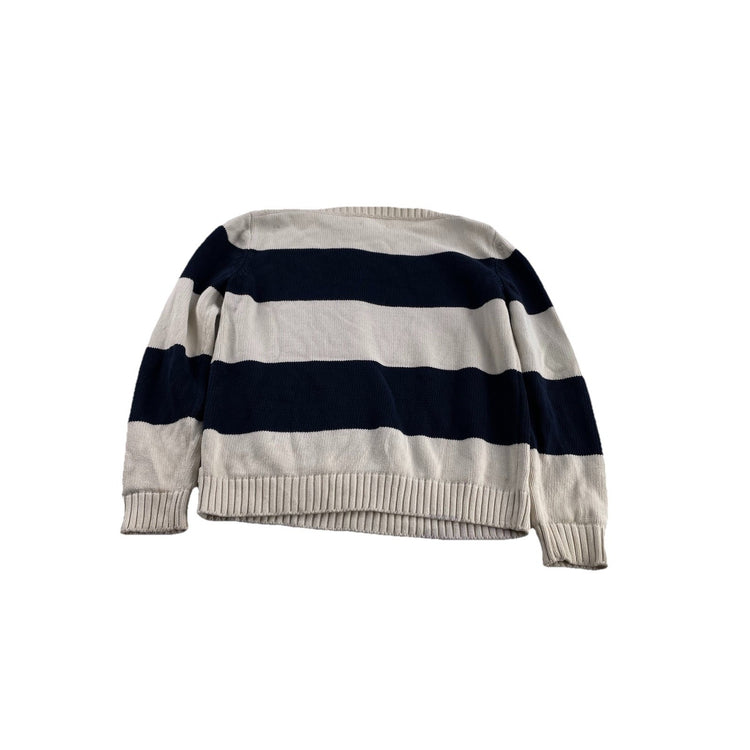 Womens Lauren Ralph Lauren Size Medium White & Navy Blue Knitted Sweater