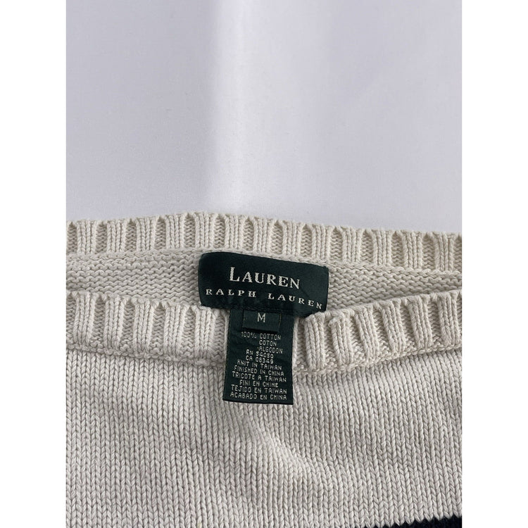 Womens Lauren Ralph Lauren Size Medium White & Navy Blue Knitted Sweater