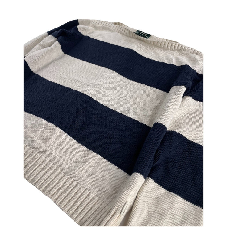 Womens Lauren Ralph Lauren Size Medium White & Navy Blue Knitted Sweater