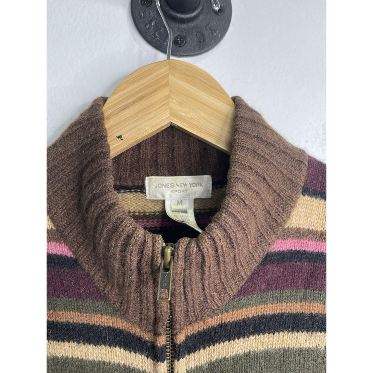 Adult VTG Jones New York Sport 100% Wool Sweater Striped Multicolor Sz M