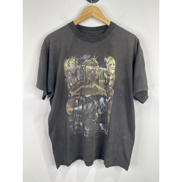 Mens Black Graphic Double Sided Vintage Distressed Mary J Blige Rap T-Shirt Sz L