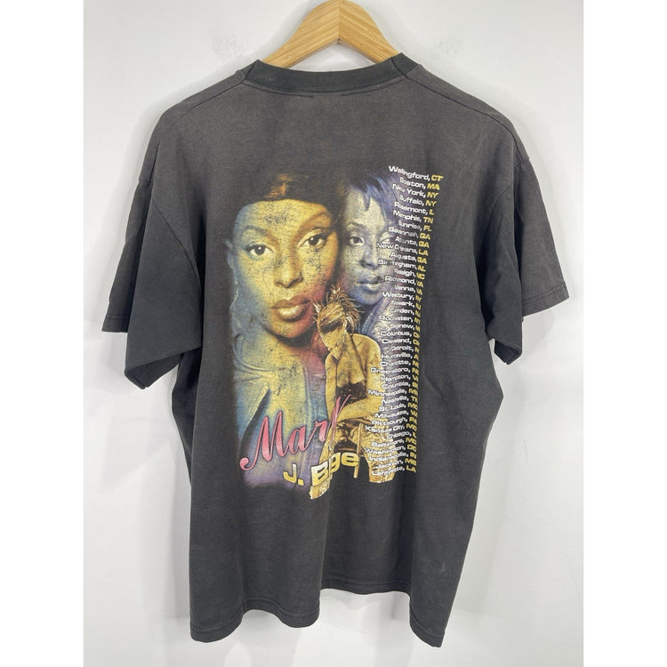 Mens Black Graphic Double Sided Vintage Distressed Mary J Blige Rap T-Shirt Sz L