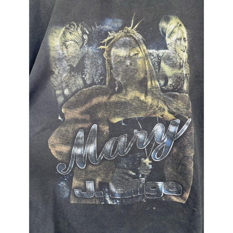 Mens Black Graphic Double Sided Vintage Distressed Mary J Blige Rap T-Shirt Sz L