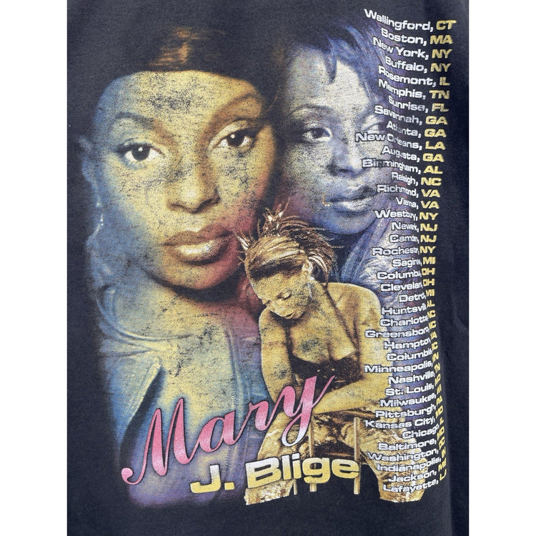Mens Black Graphic Double Sided Vintage Distressed Mary J Blige Rap T-Shirt Sz L