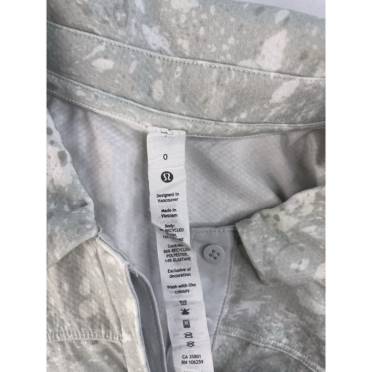 Women Lululemon Sleeveless Athletic Polo Shirt Grey/White Abstract Splater Size0