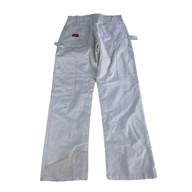 Mens Dickies Distressed Relaxed Fit White Canvas Carpenter Pants Size 32x30