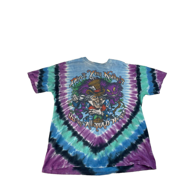Men Liquid Blue Alice in Wonderland Mad Hatter & Caterpillar TieDye Tee Size XL
