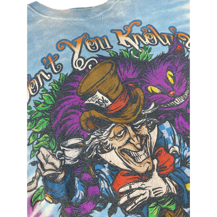 Men Liquid Blue Alice in Wonderland Mad Hatter & Caterpillar TieDye Tee Size XL
